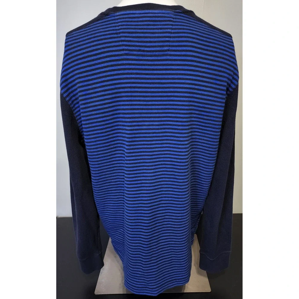 Banana Republic Men Waffle Size XL Shirt  Black Blue Stripe Crew Neck Longsleeve